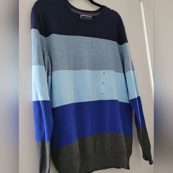 NWT! Club Room Men's Striped Crewneck Sweater Blue/Gray Preppy Classic SZ M - Picture 2 of 7